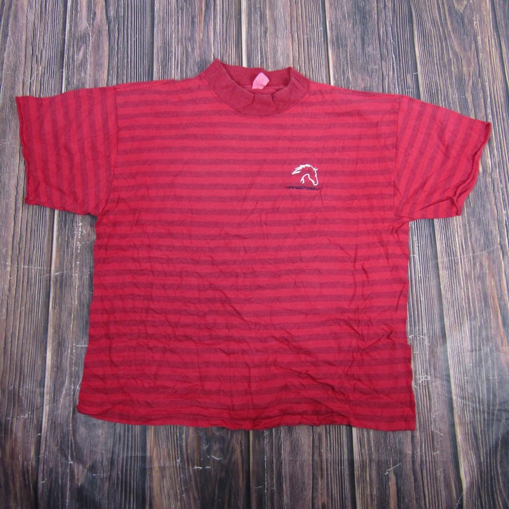 Penn National Horse Show Shirt Mens Large Red Striped Mock Neck Equestrian 90s - Picture 1 of 6